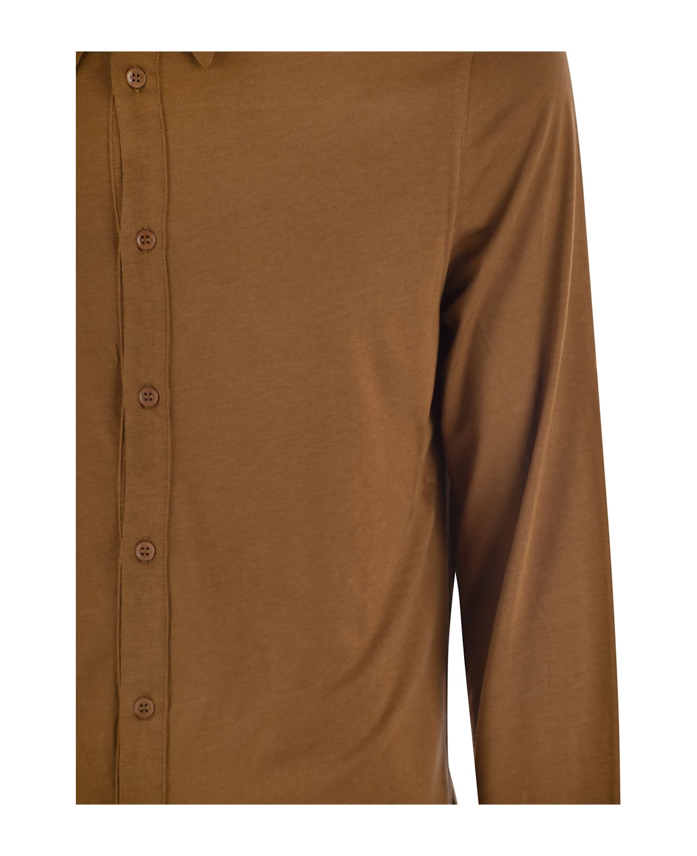 Majestic Filatures Long-sleeved Lyocell And Cotton Shirt - Cognac