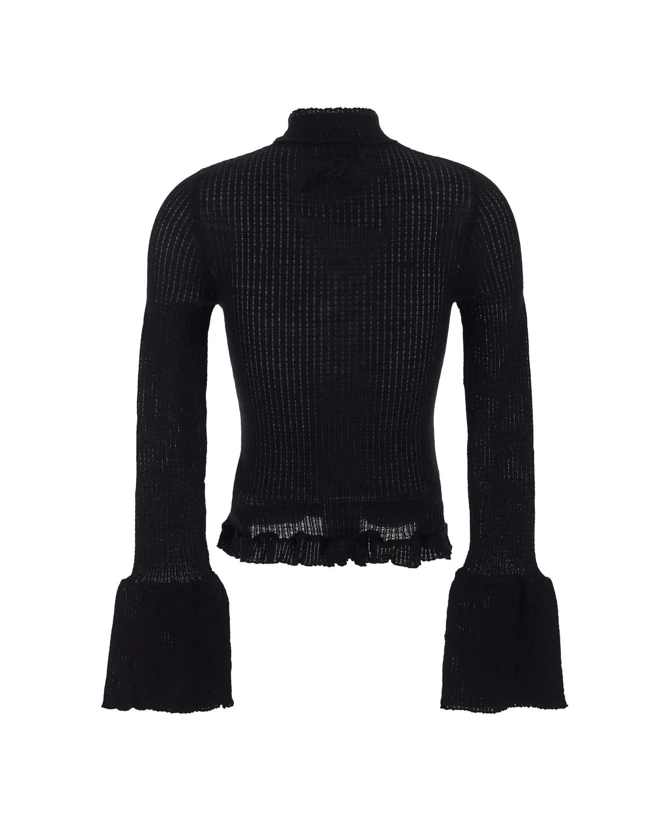 Blumarine Embossed Rose High-neck Sweater - Black