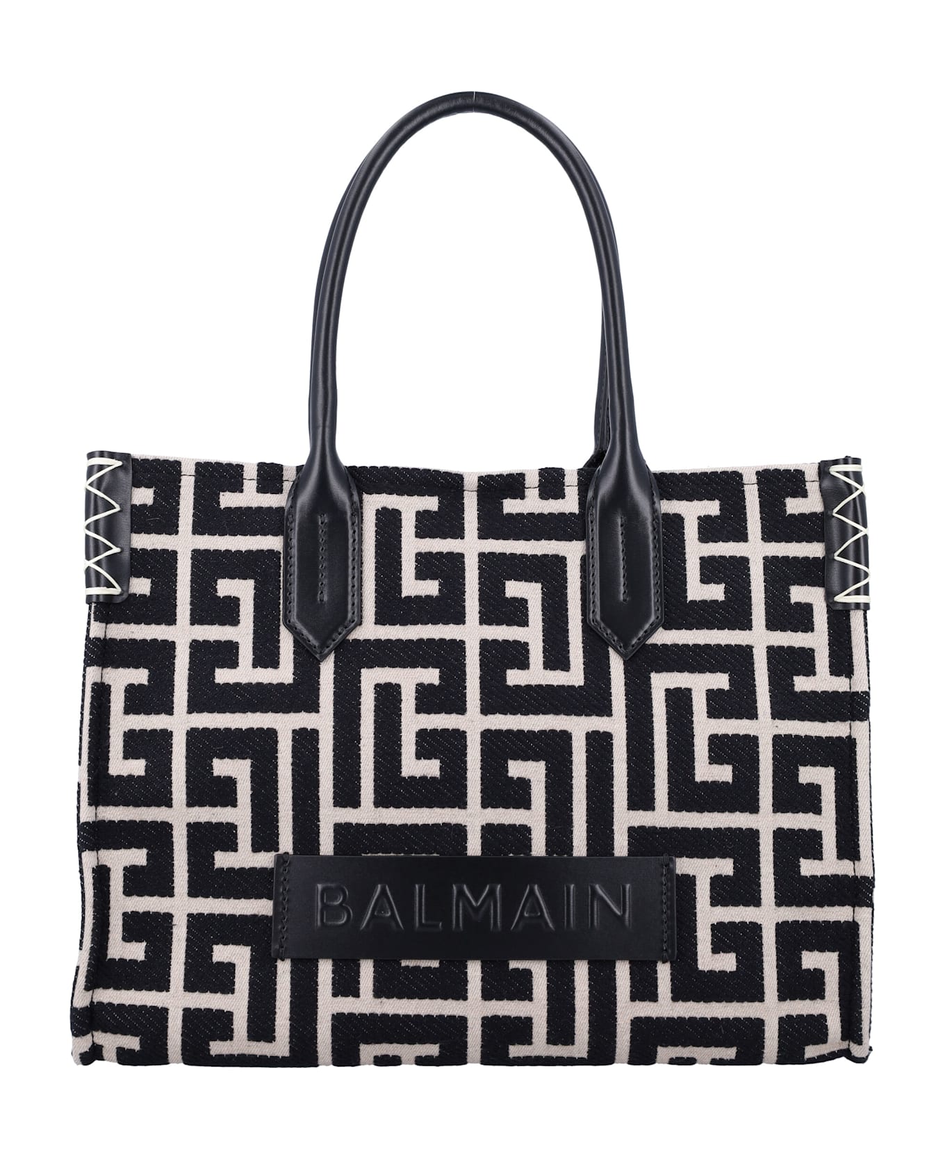 Balmain B-army Shopper 36 Bag In Pb Labyrinth Jacquard - BLACK/IVORY