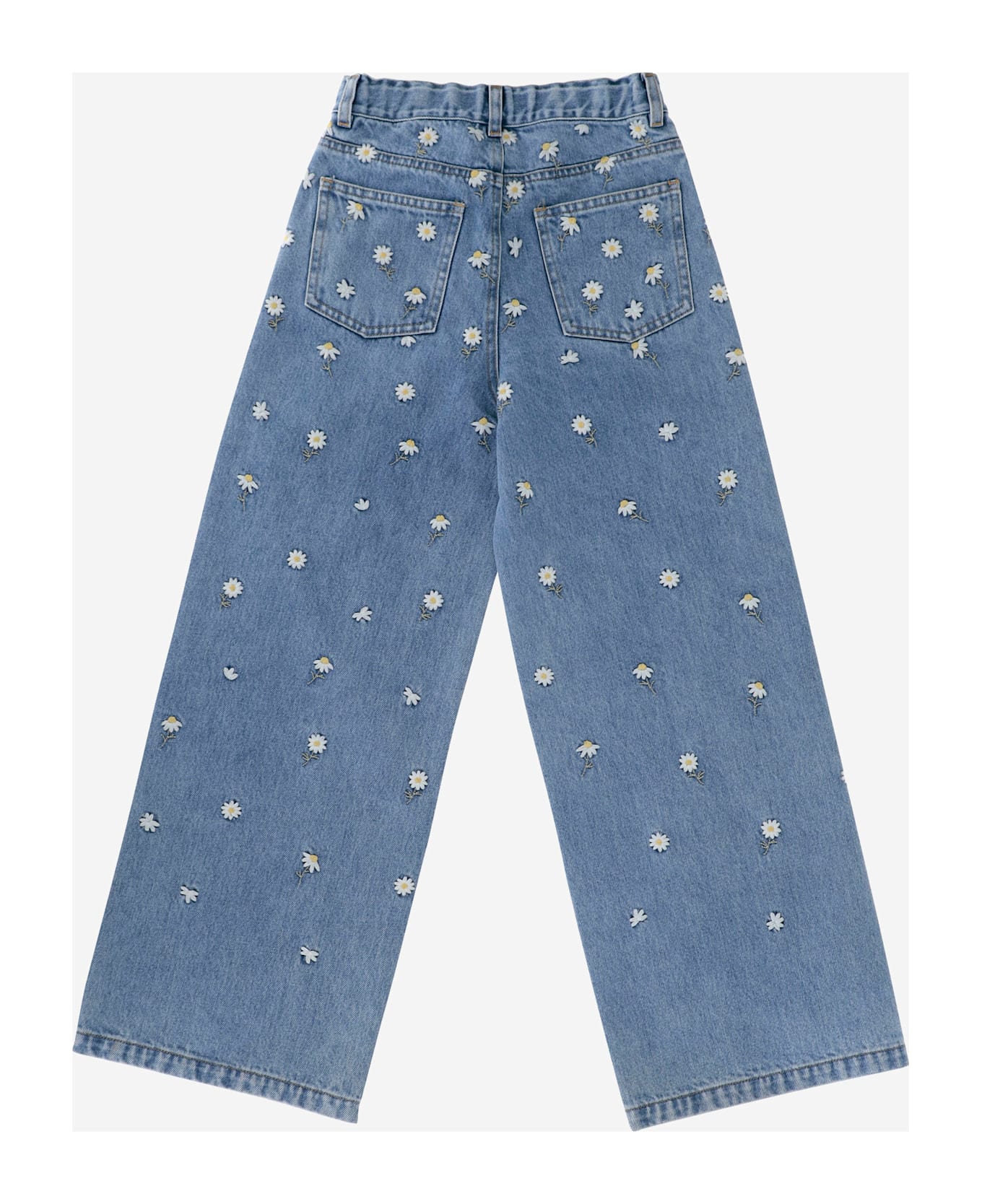 Il Gufo Jeans With Floral Embroidery - Blue