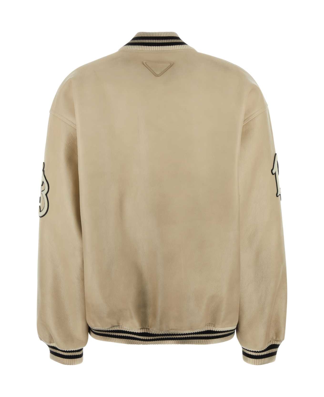 Prada Ivory Leather Bomber Jacket - AVORIO