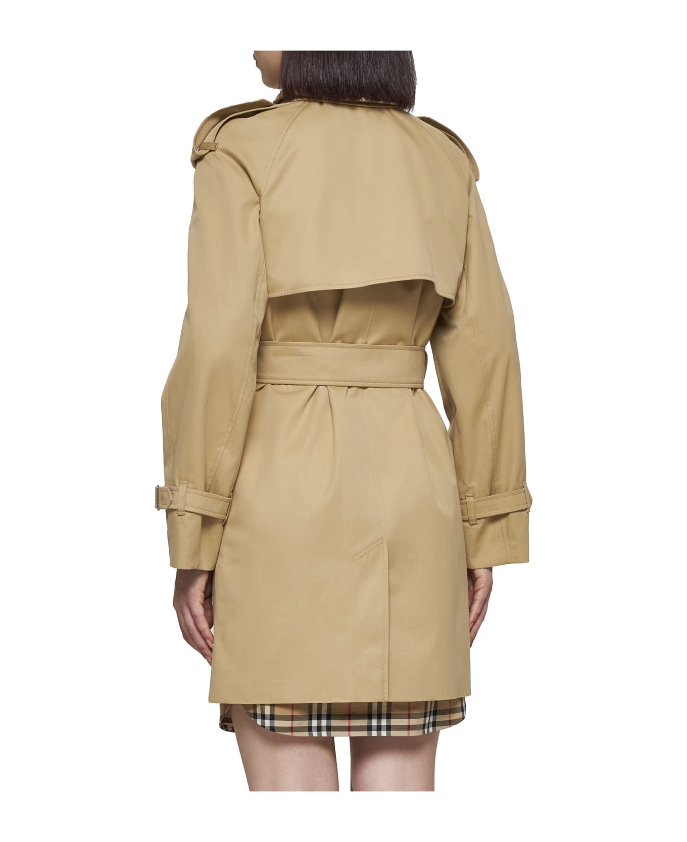Burberry Cotton Double-breasted Short Trench Coat - Flax