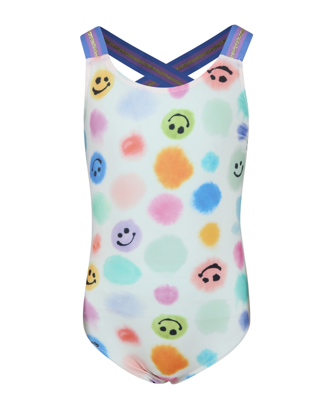 Molo White Swimsuit For Girl With Polka Dots And Smiley - Multicolor
