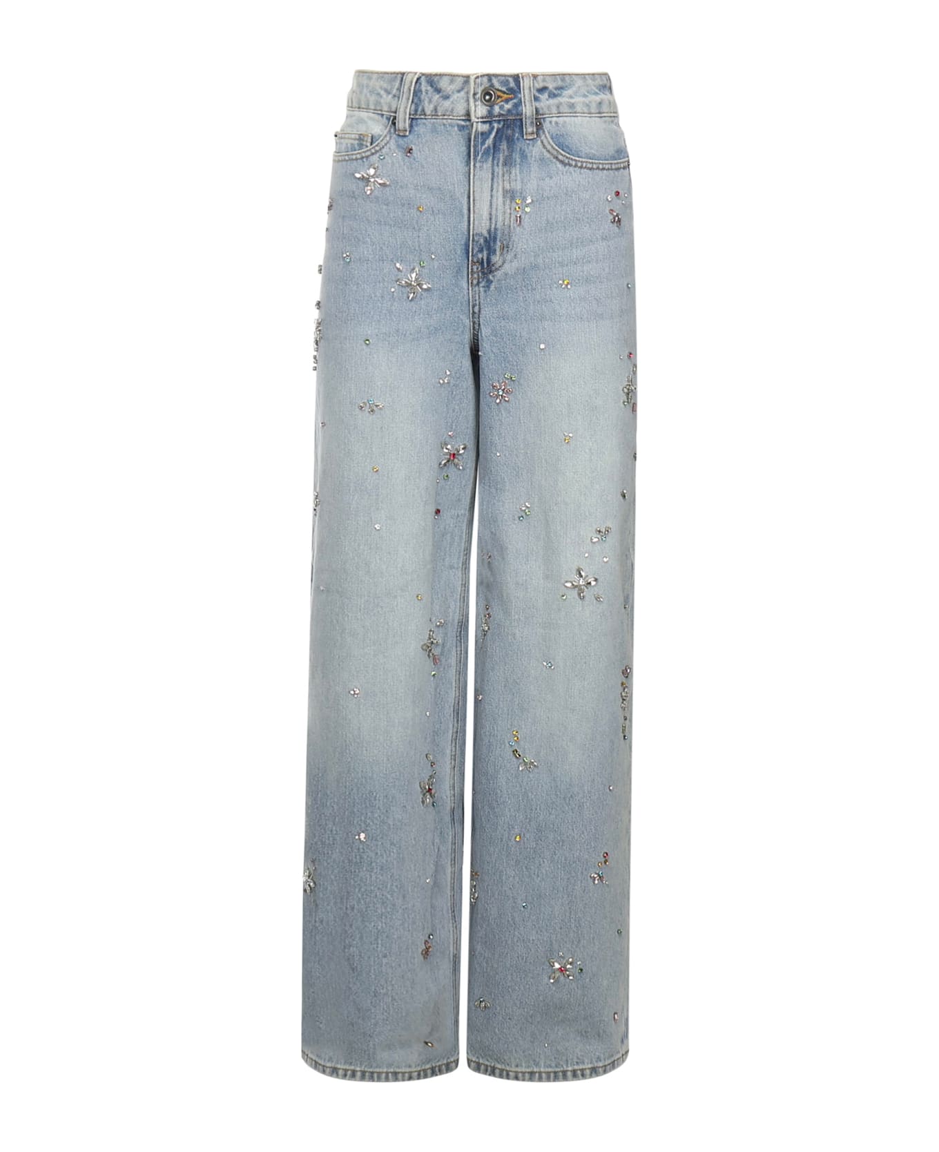 self-portrait Jeans With Rhinestone Flowers - Blue
