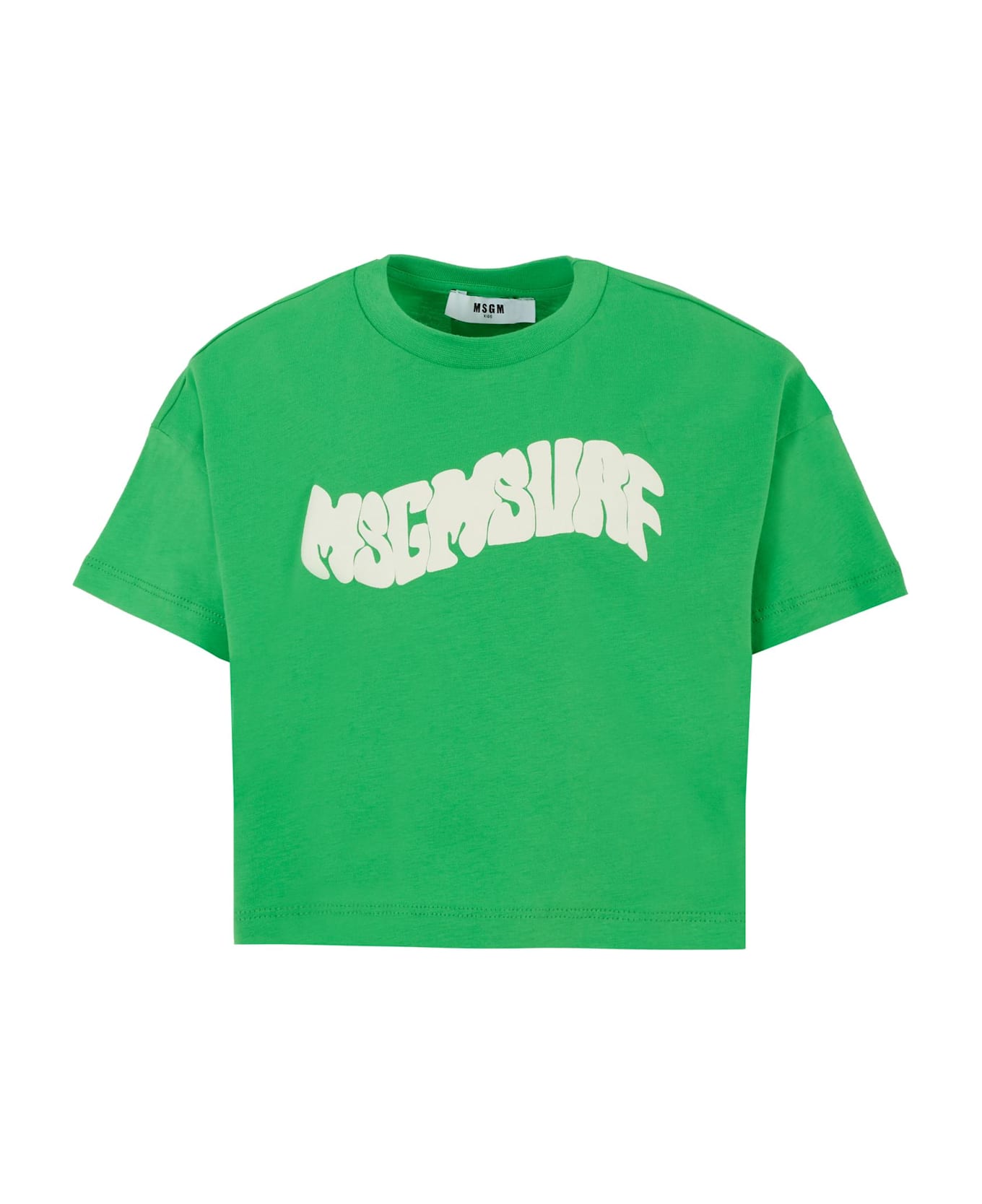 MSGM Green Crop T-shirt For Girl With Logo - Green