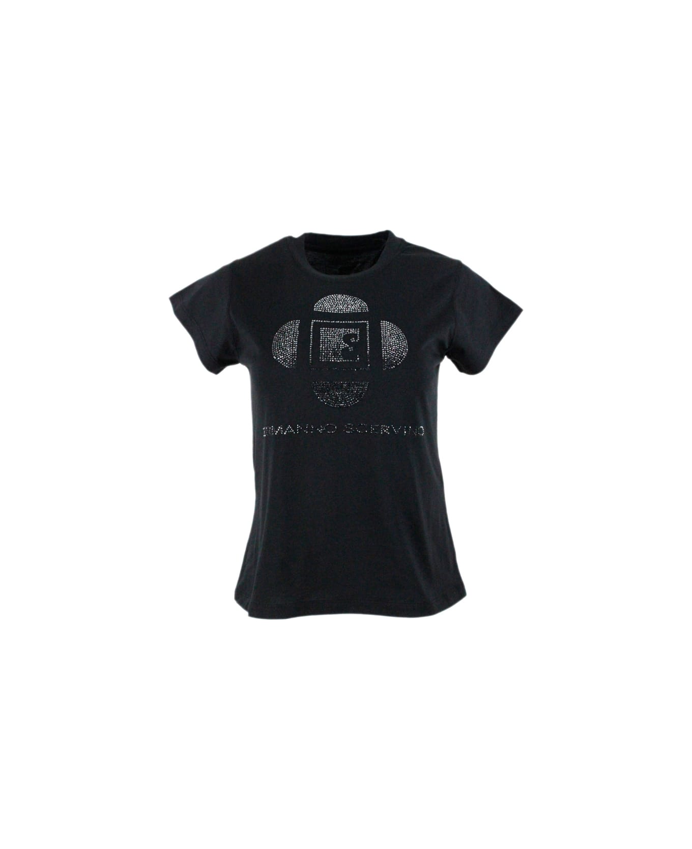 Ermanno Scervino Short Sleeve Crewneck T-shirt With Crystal Logo - Black
