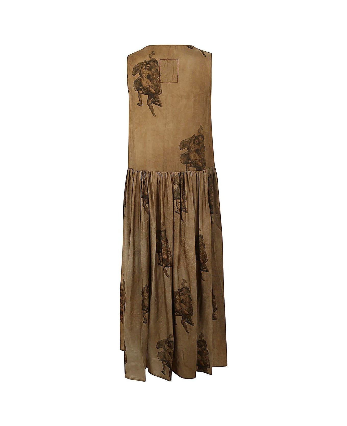 Uma Wang Printed Sleeveless Ardal Dress - BROWN
