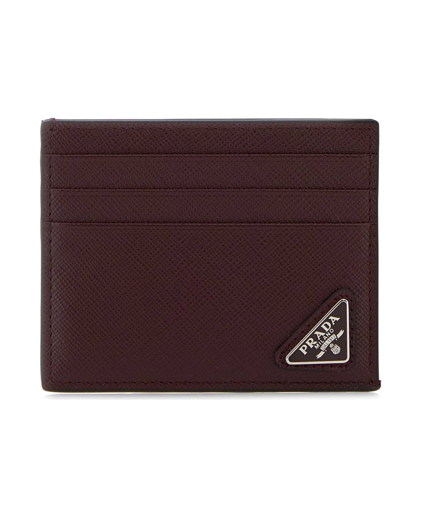 Prada Grape Leather Card Holder - BORDEAUX