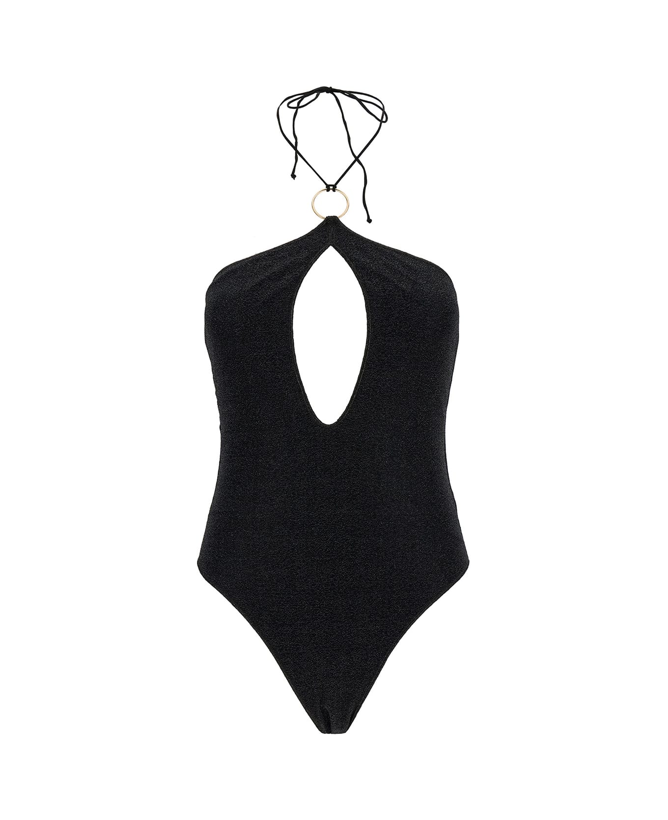 Oseree 'lumière' Black One-piece Swimsuit With Cut-out And Ring In Polyamide Blend Woman - Black