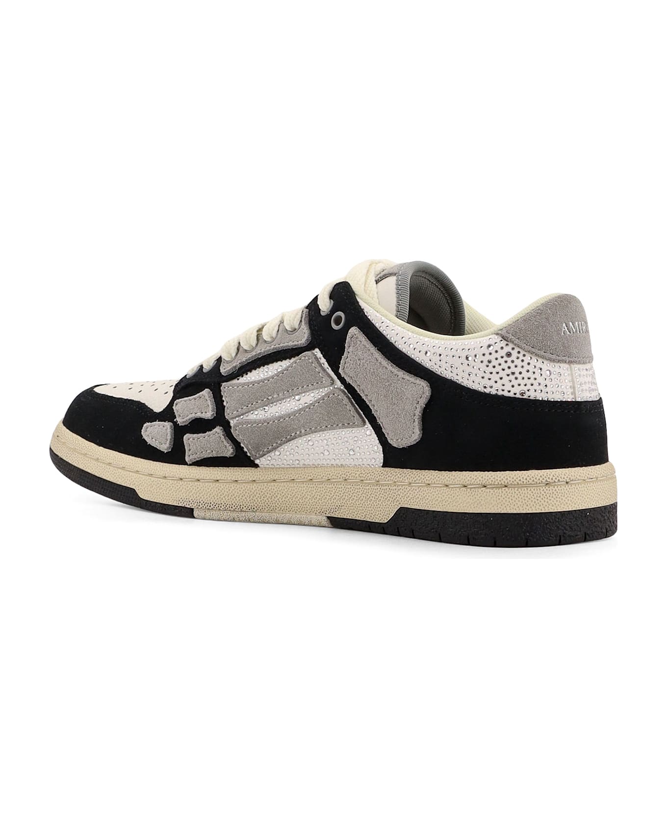 AMIRI Crystal Skel Top Low Leather And Suede Sneakers With Rhinestones Detail - White