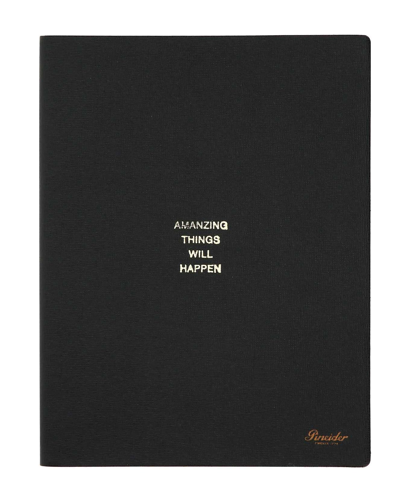 Pineider Black Leather Milano Notebook - BLACK