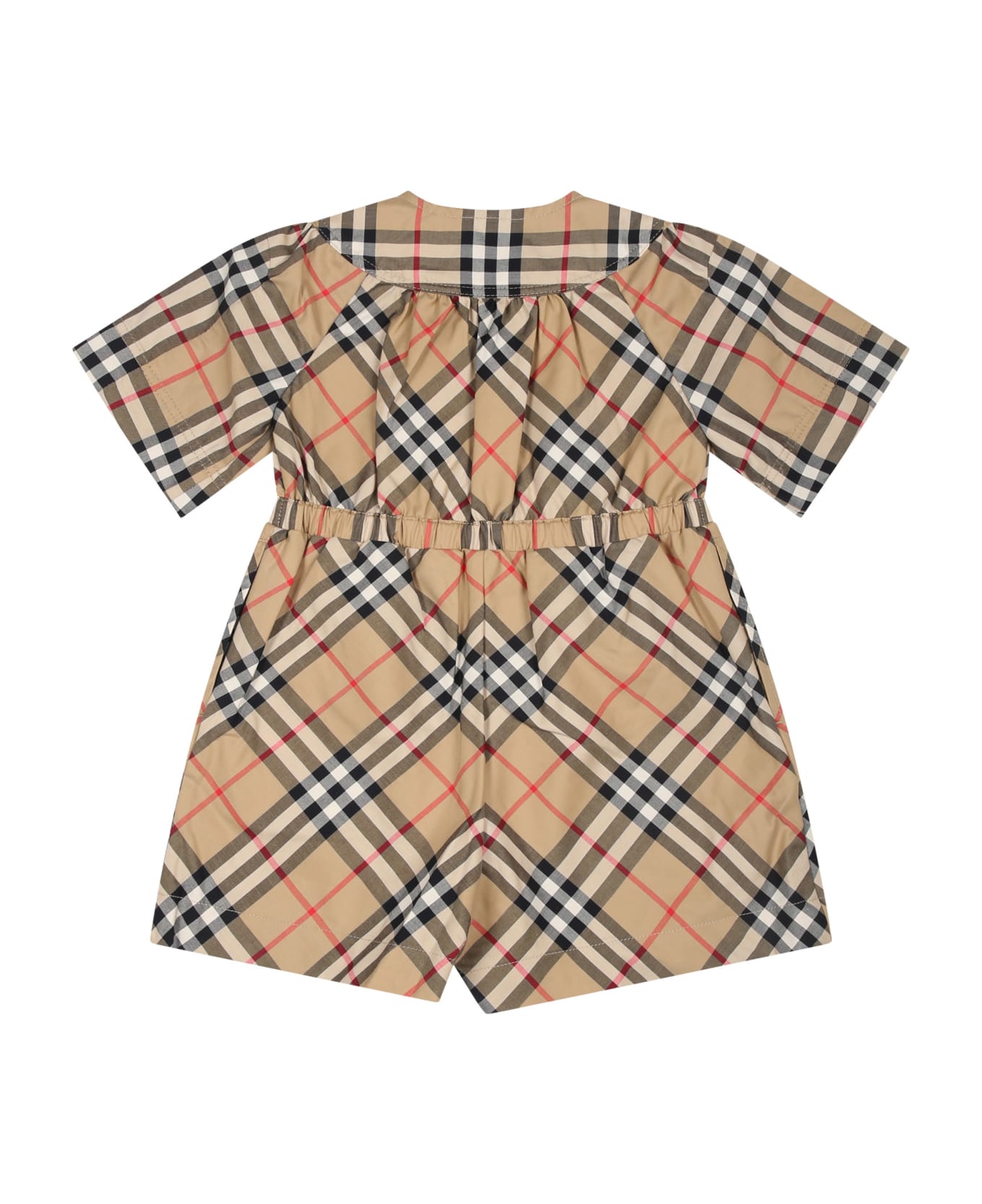 Burberry Beige Jumpsuit For Baby Girl With Vintage Check - Beige ボディスーツ＆セットアップ
