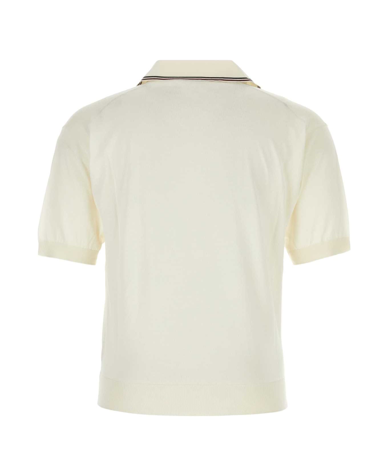 Prada Ivory Silk Blend Polo Shirt - BIANCO