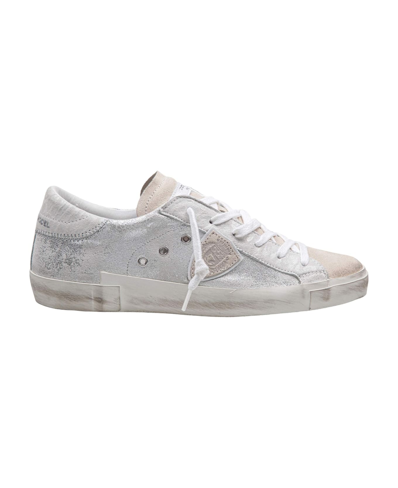 Philippe Model Sneakers Prsx Low In Laminated Leather Silver - metal