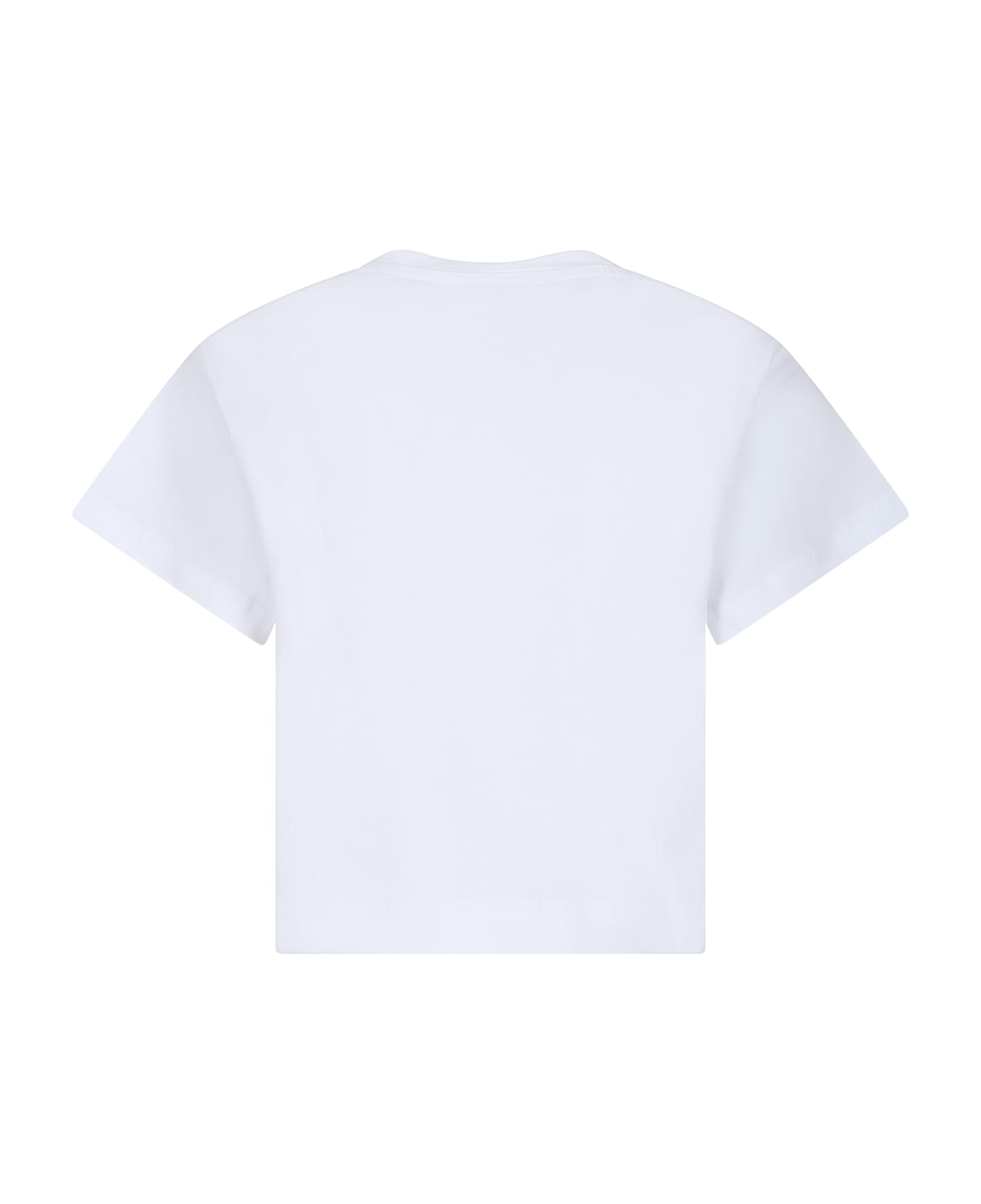 Monnalisa White Crop T-shirt For Girl With Writing And Rhinestone - WHITE