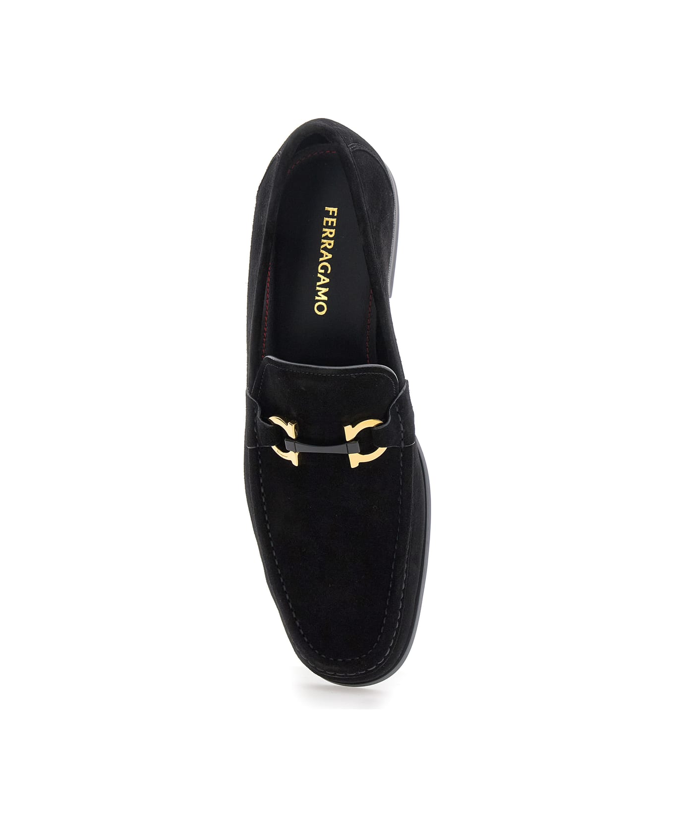 Ferragamo 'grandioso 2' Black Loafers With Gancini In Suede Man - Black