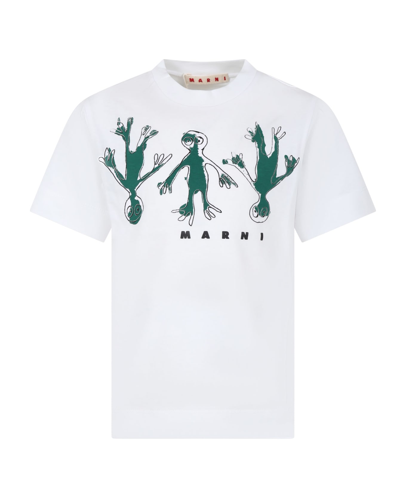 Marni White T-shirt For Kids With Logo And Print - White