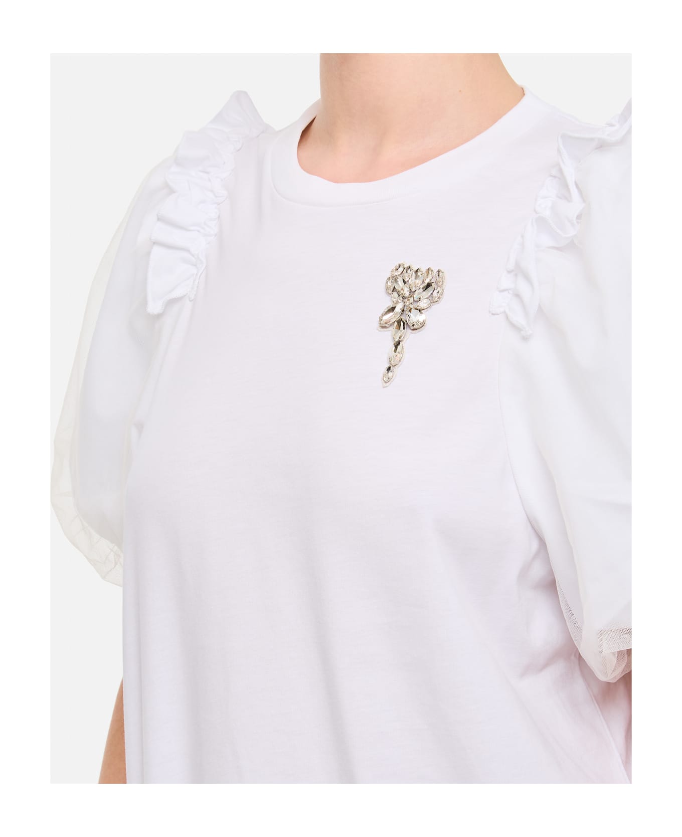 Simone Rocha Tulle Overlay Puff Sleeve Frill T-shirt - White
