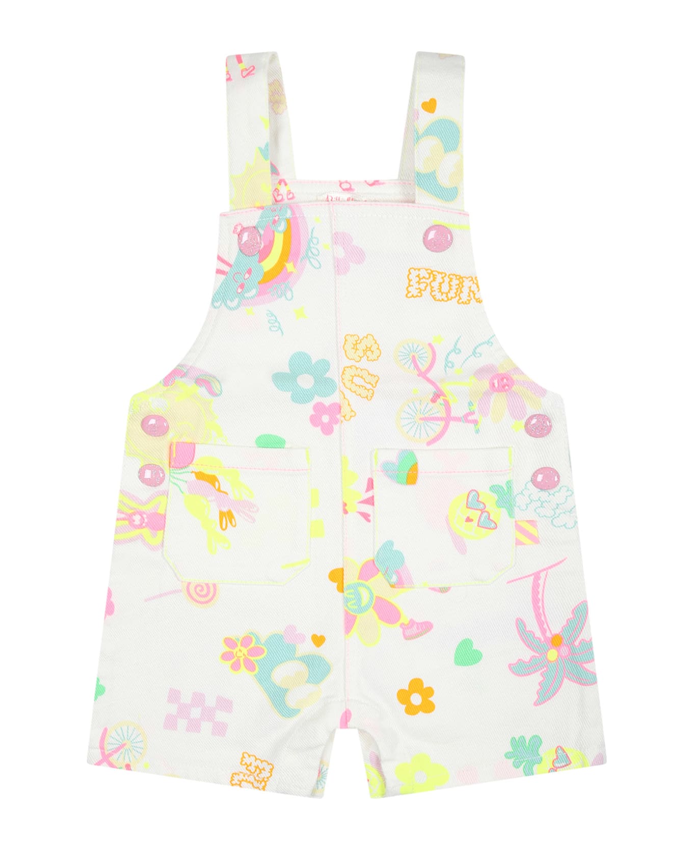 Billieblush White Dungarees For Baby Girl With Multicolor Pattern - White