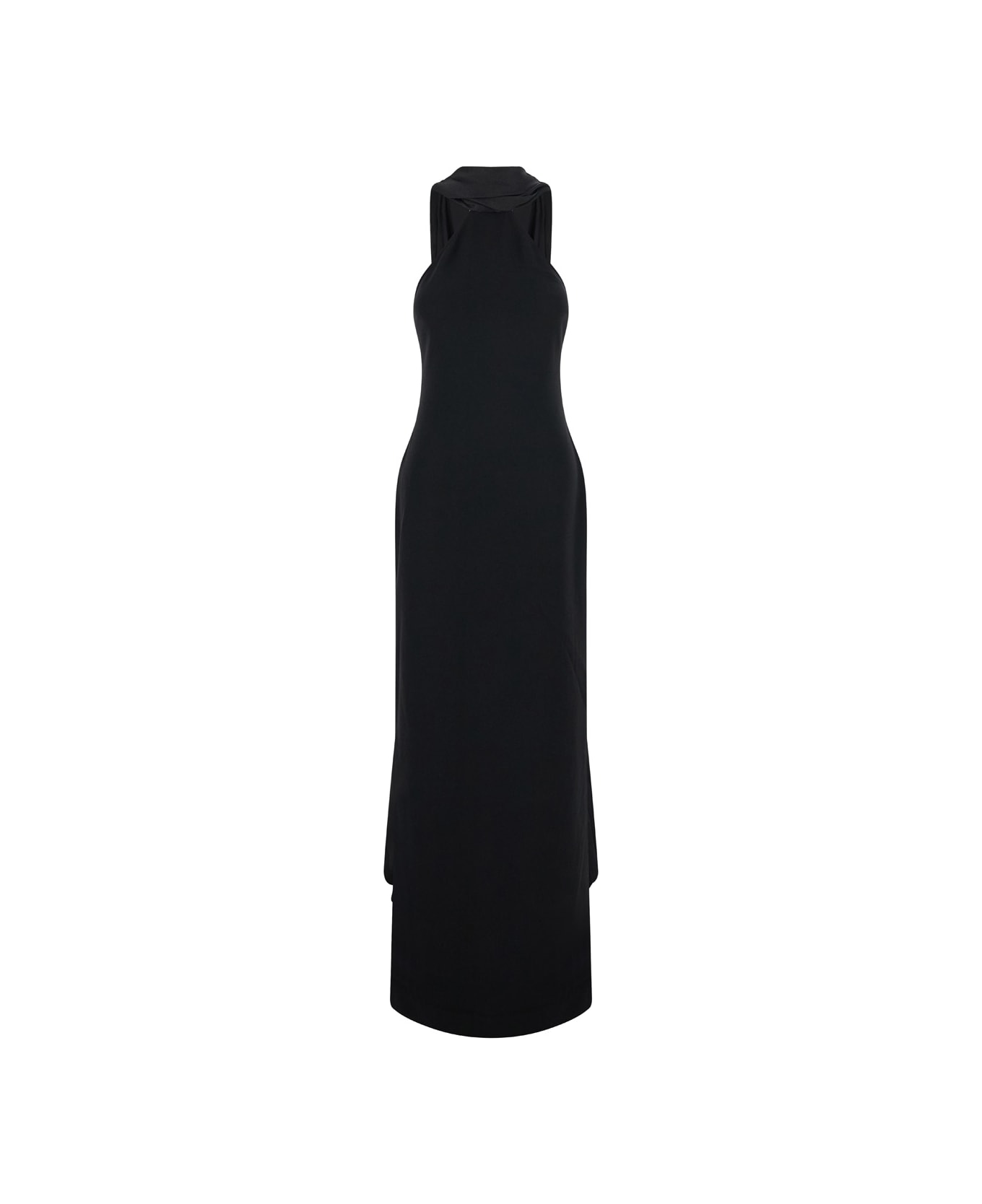 Solace London 'ophelia' Black Sleeveless Maxi Dress With Halterneck In Tech Fabric Woman - Black