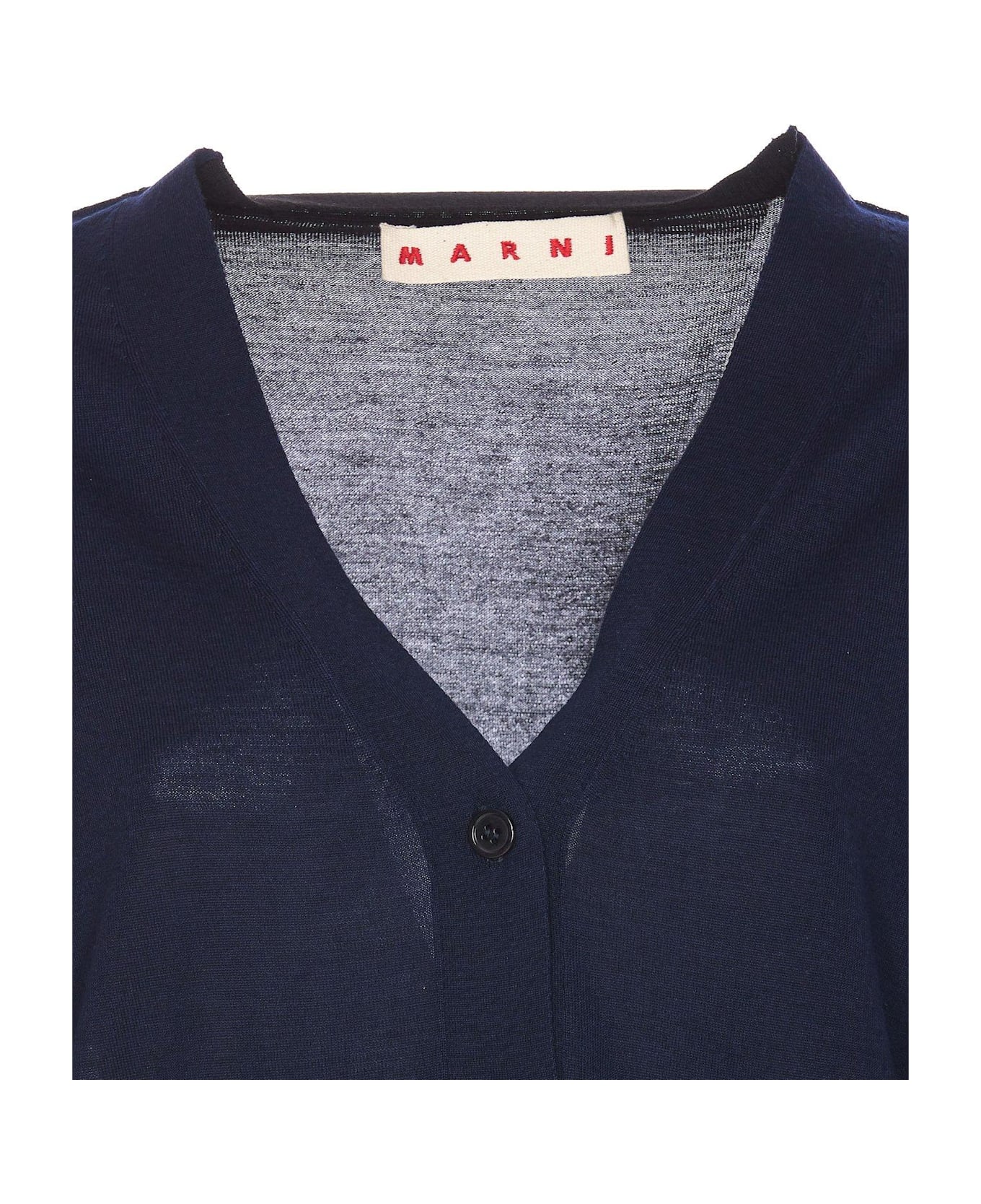 Marni Logo Embroidered Knit Cardigan - Blue