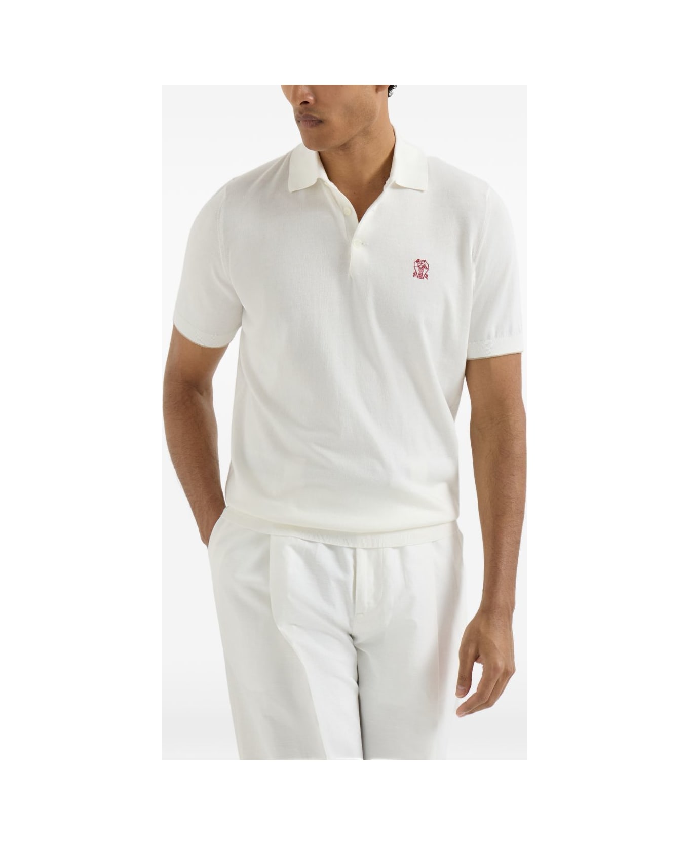 Brunello Cucinelli Logo Cotton Polo Shirt - Beige