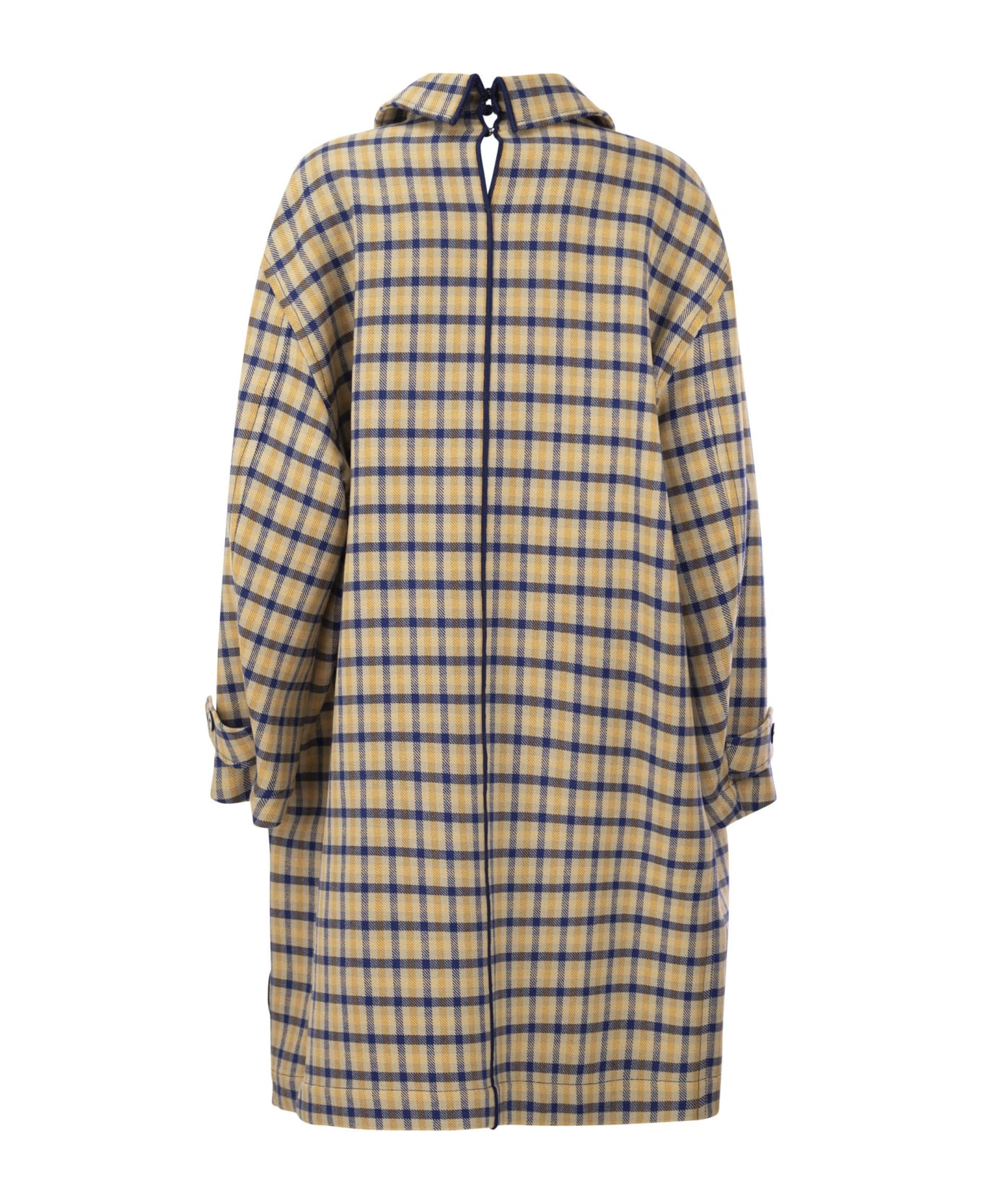 Marni Reversible Wool Coat With Check Pattern - Yellow/blue