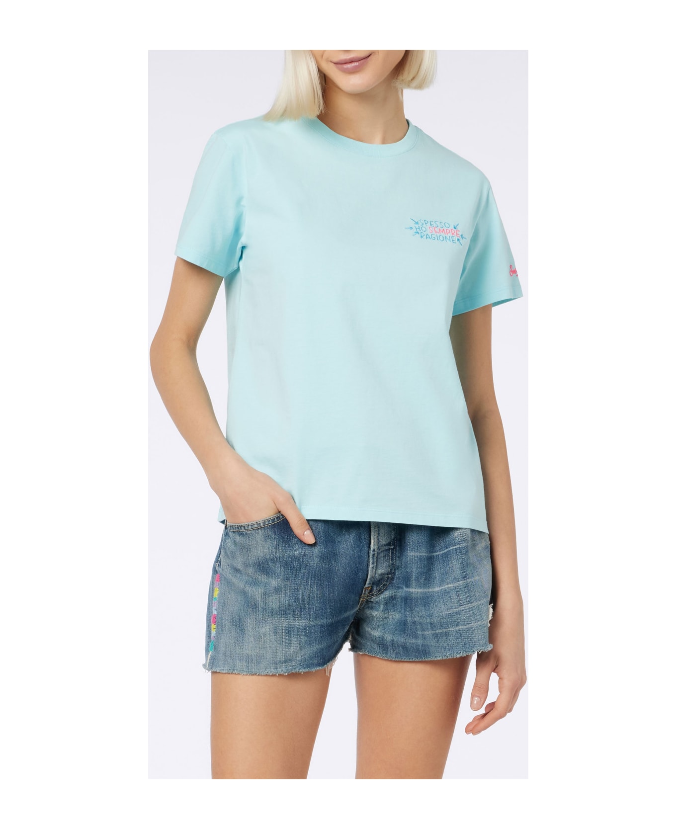 MC2 Saint Barth Woman Cotton Jersey Crewneck T-shirt Emilie With Spesso Ho Sempre Ragione Embroidery | Insulti Luminosi Special Edition - GREEN
