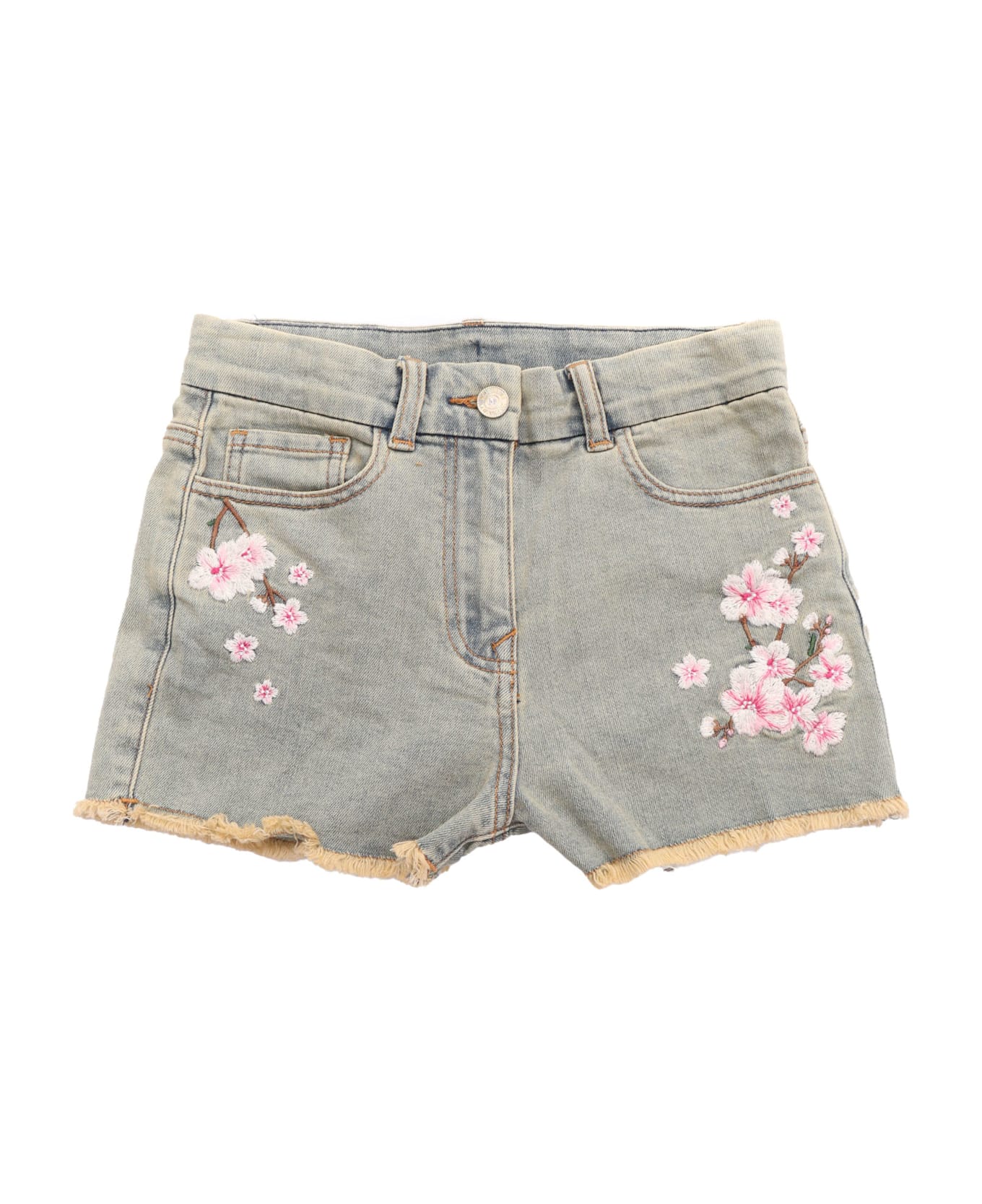 Monnalisa Peach Blossom Printed Denim Shorts - GREY