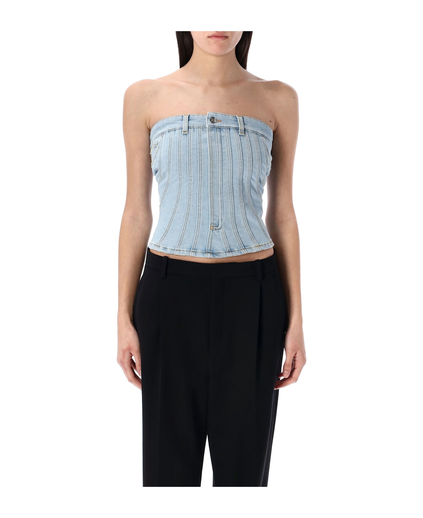 Mugler Denim Bustier - MEDIUM BLUE
