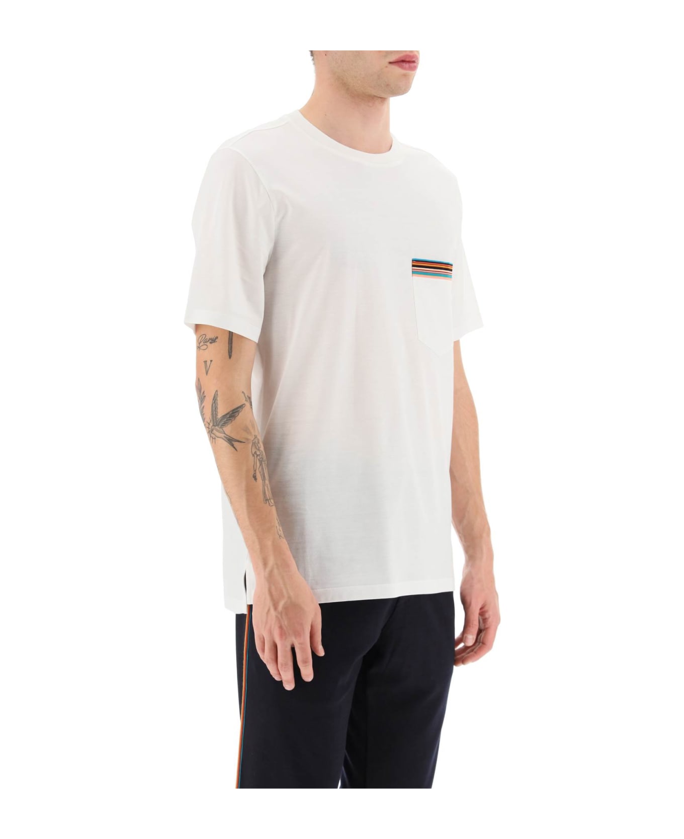 Paul Smith 'signature Stripe' Pocket T-shirt - Bianco