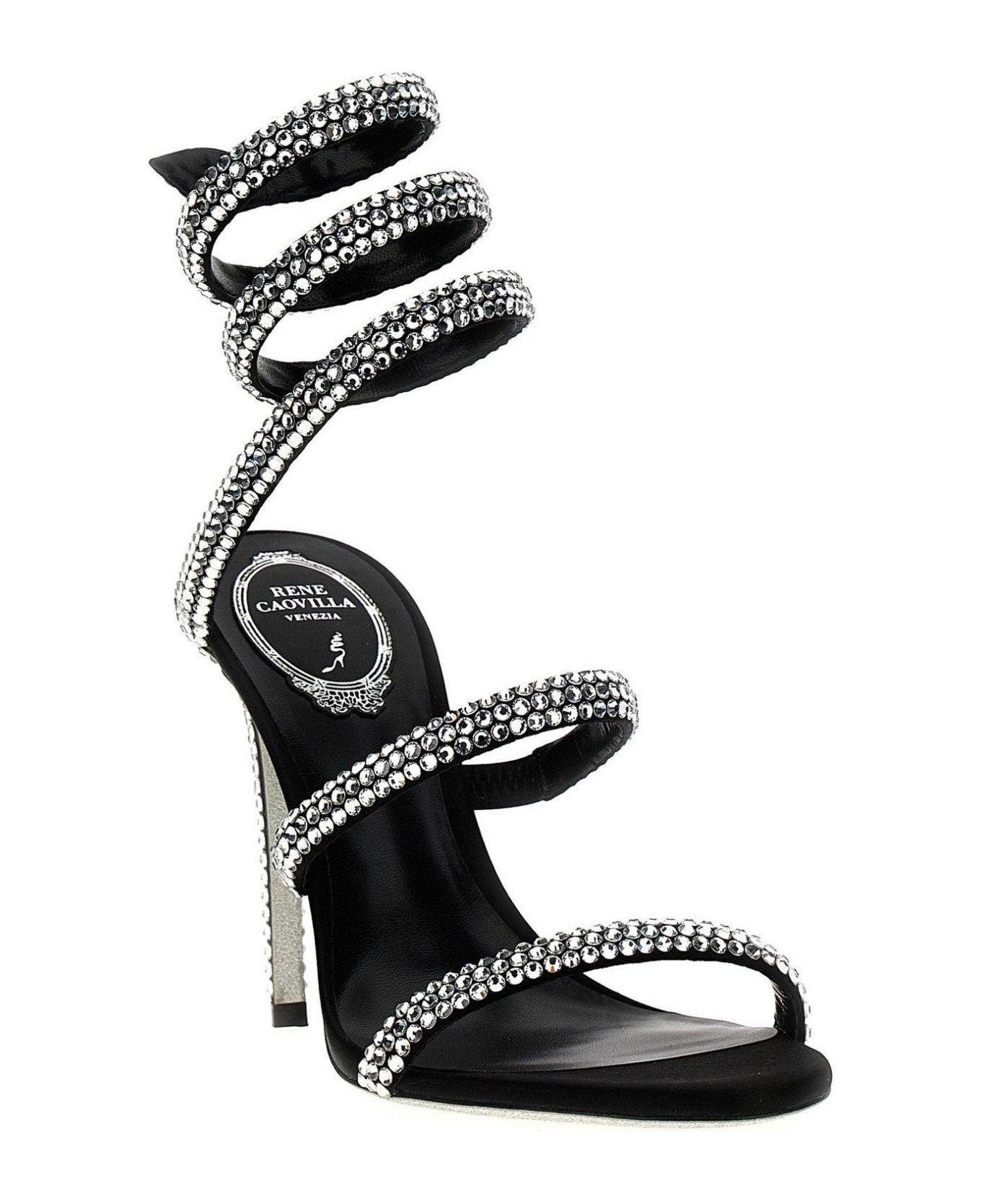 René Caovilla Cleo Embellished Open Toe Sandals - Black サンダル