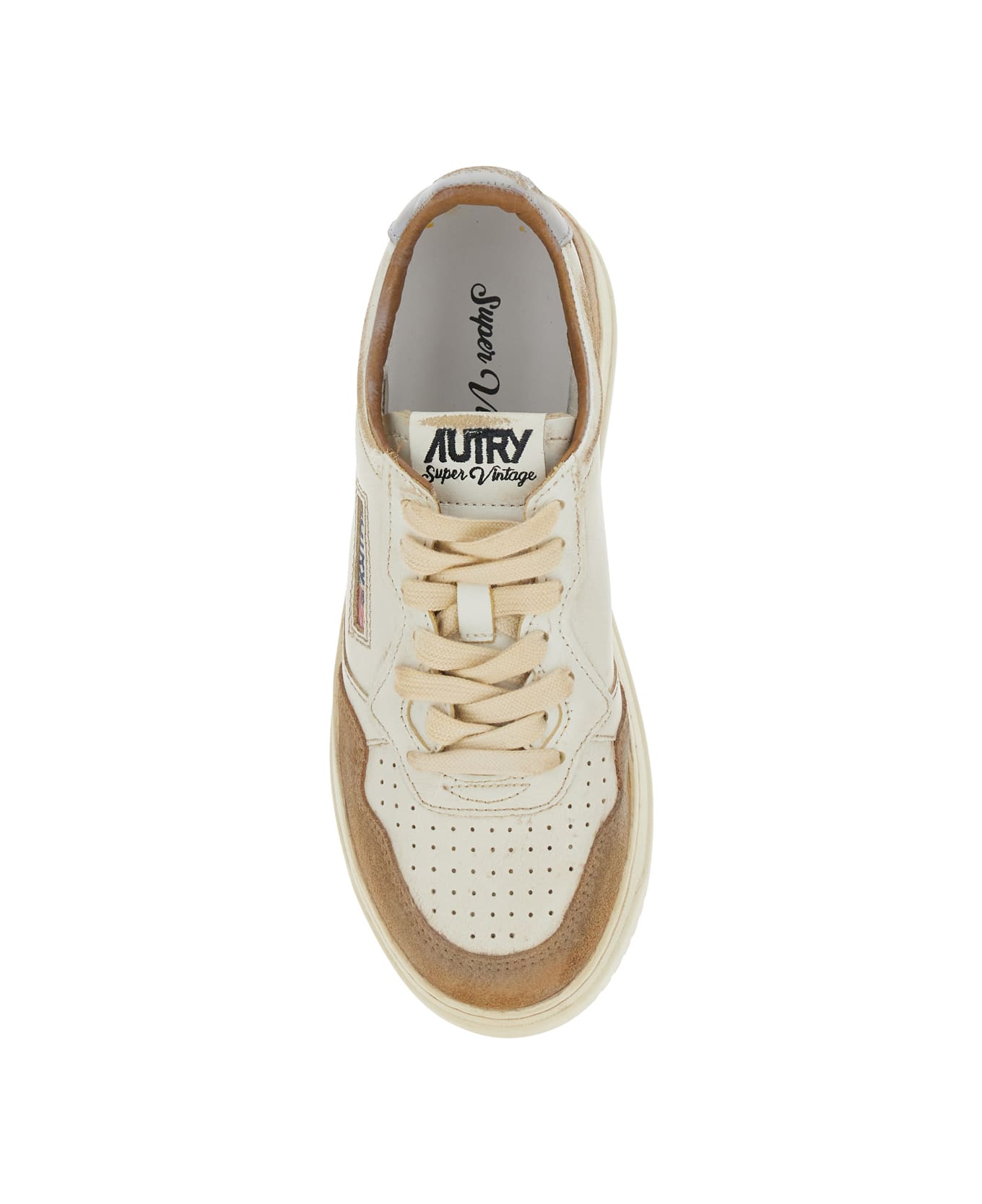 Autry 'super Vintage' Beige Low Top Sneakers With Logo Detail In Leather Woman - Beige