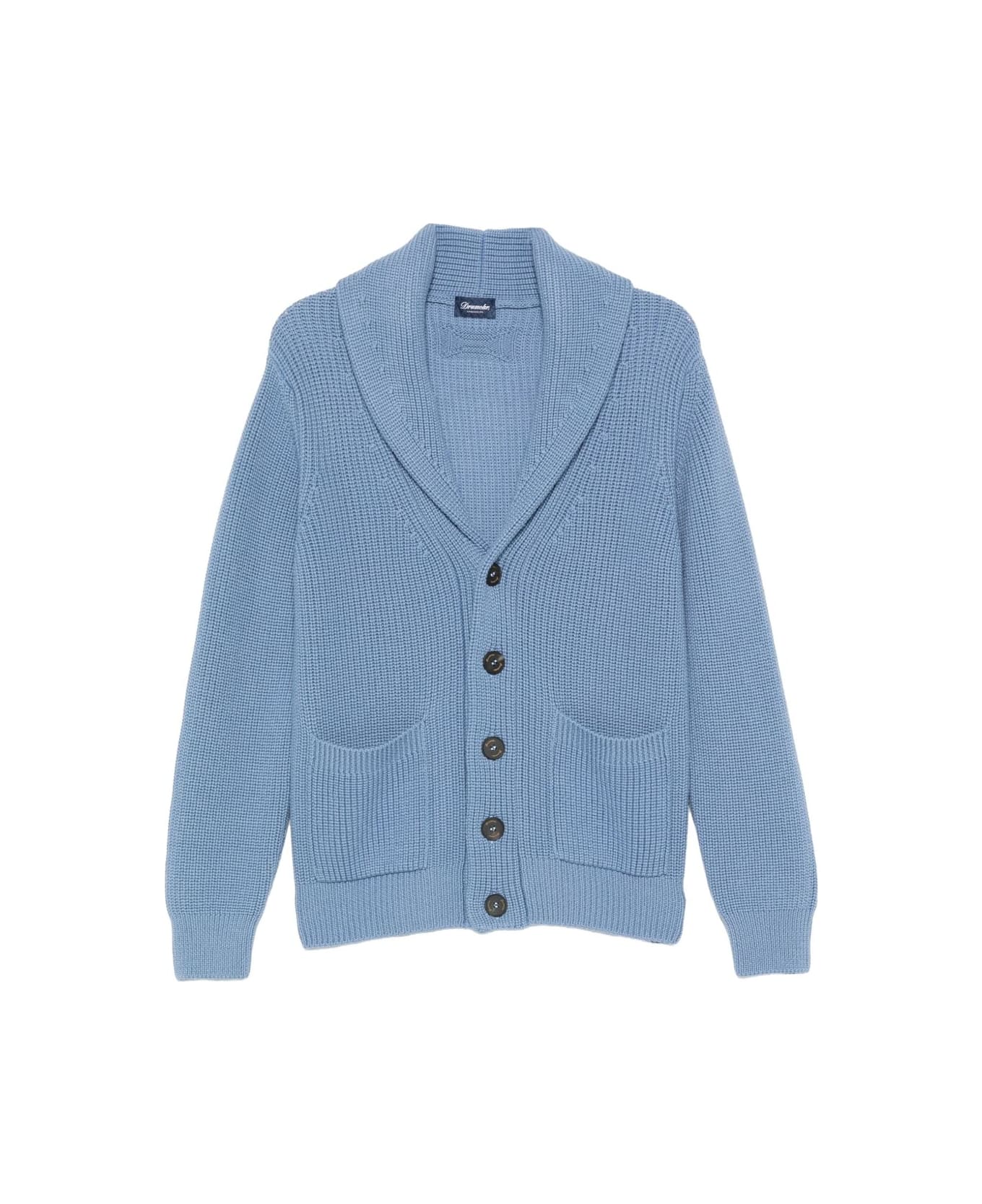 Drumohr Cardigan With Shawl Neck And Patch Pockets - Blue