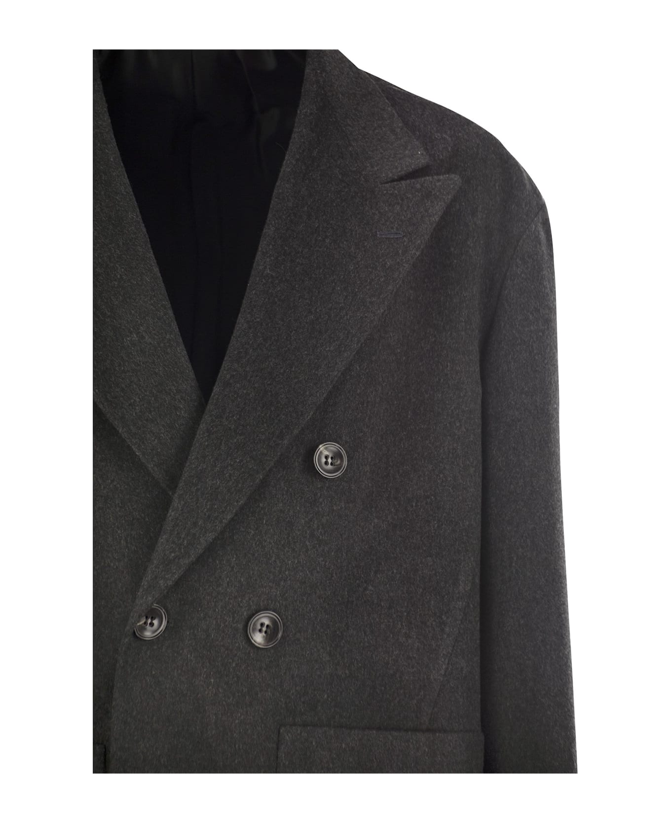 Kiton Double-breasted Coat In Virgin Wool - Black