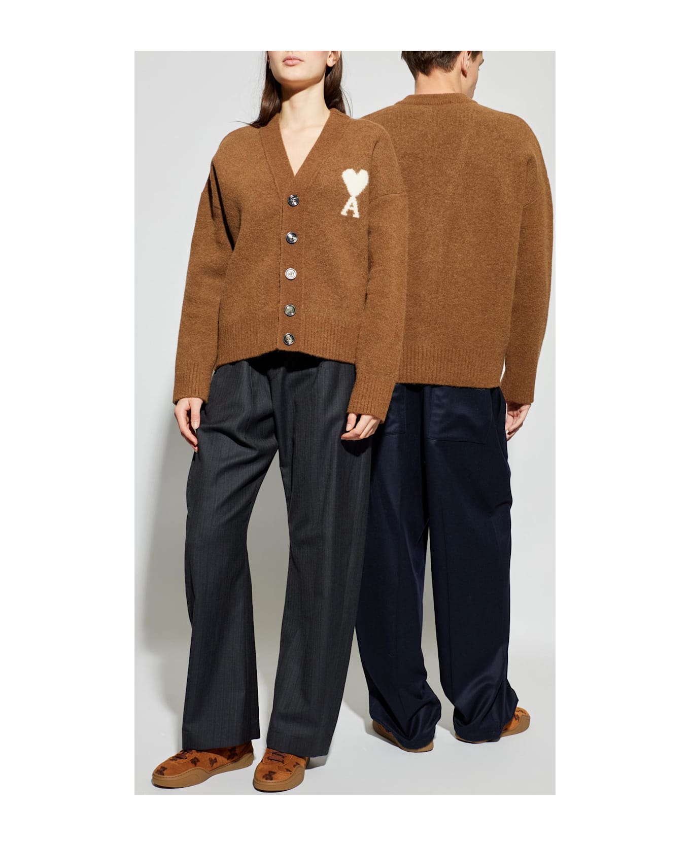 Ami Alexandre Mattiussi Cardigan With Logo - BROWN