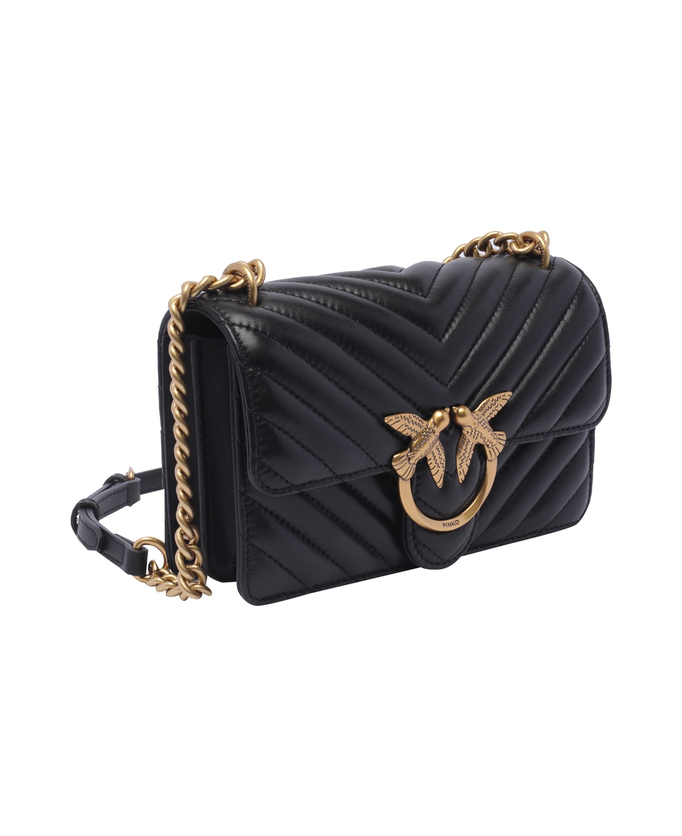 Pinko Mini Love One Crossbody Bag - Q Nero Antique Gold