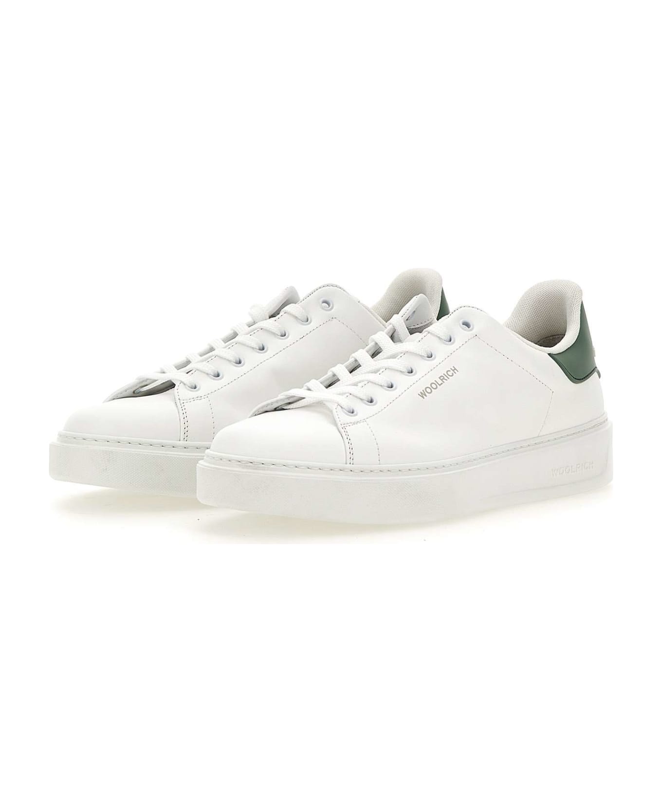 Woolrich Leather Sneakers - WHITE-GREEN スニーカー