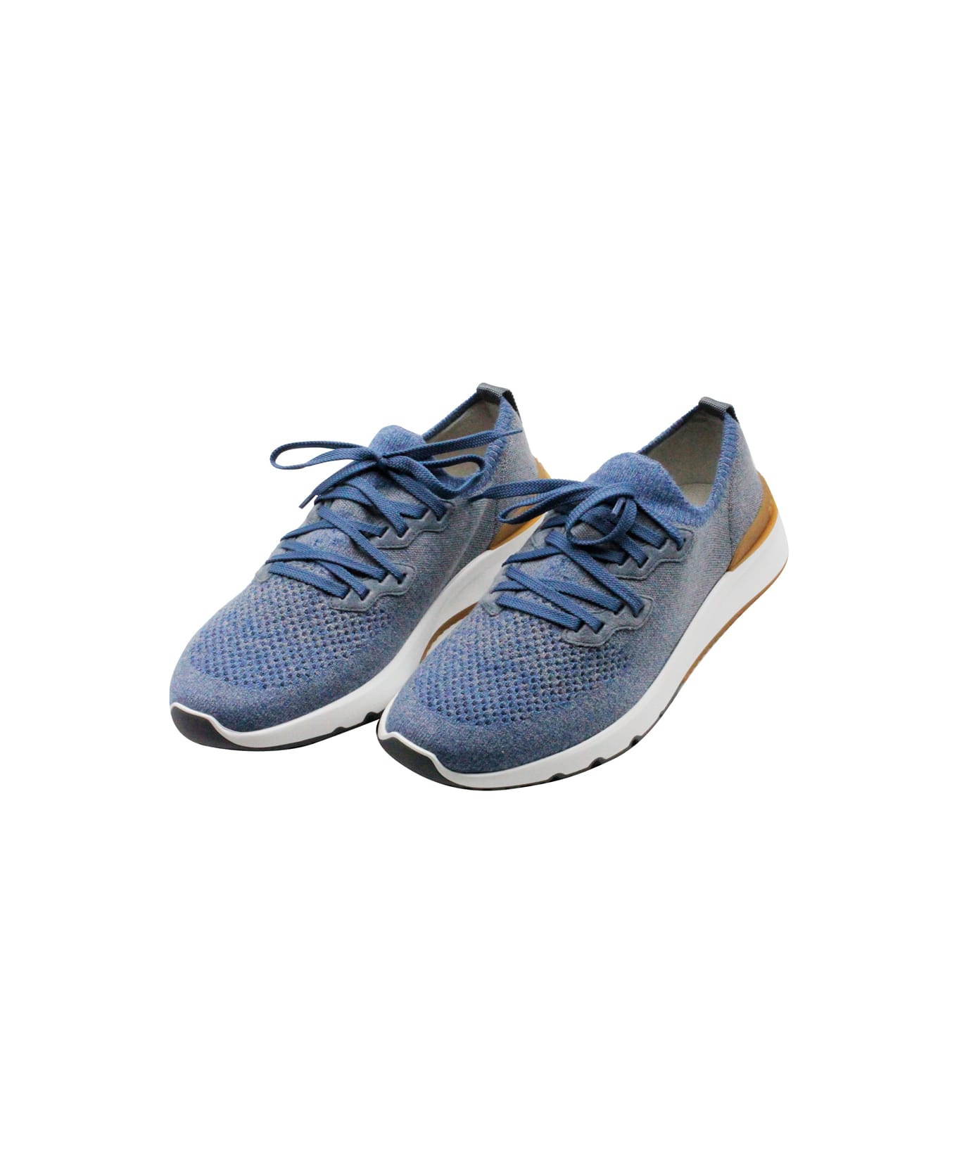Brunello Cucinelli Slip-on Sneakers In Knitted Fabric With Melange Effect And Contrasting Color Sole - Light Blu スニーカー