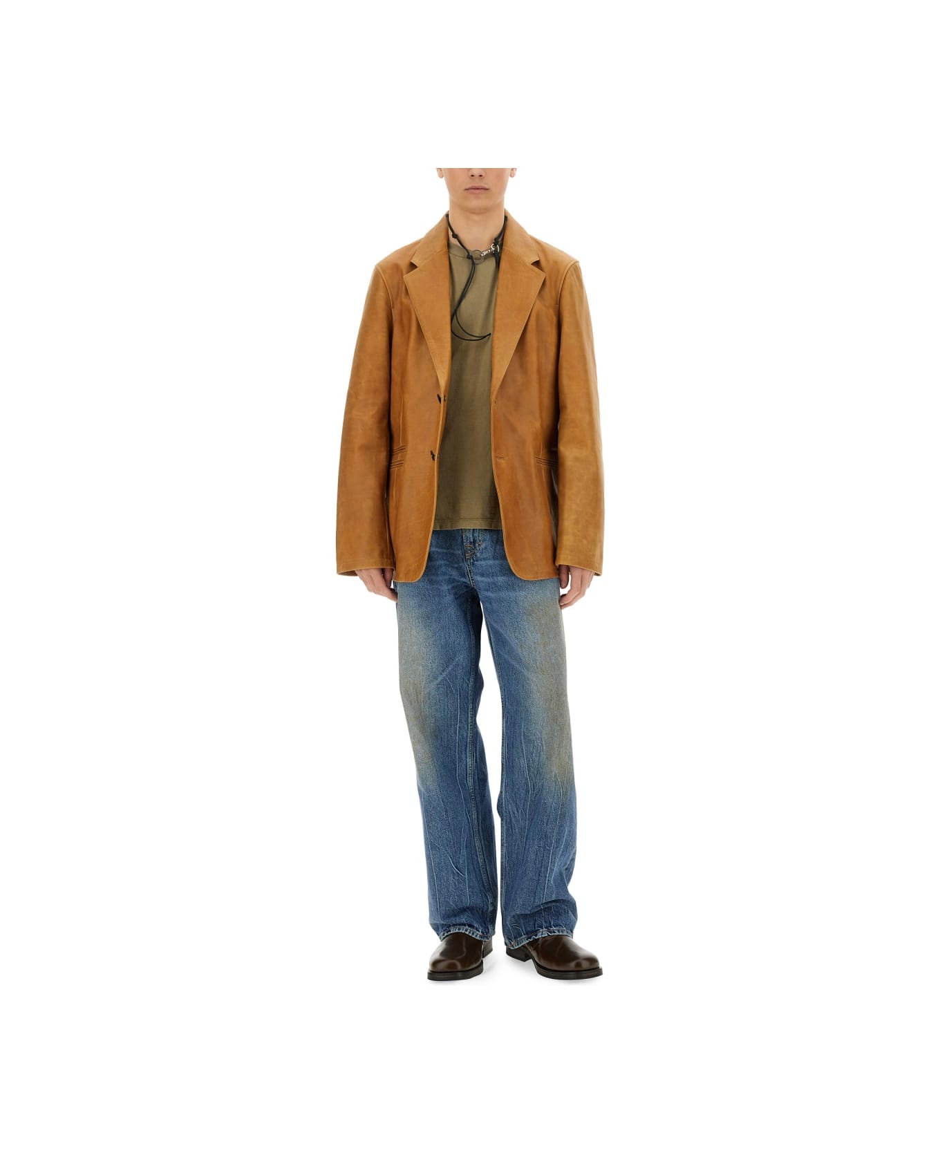 Our Legacy Leather Opening Blazer - BROWN
