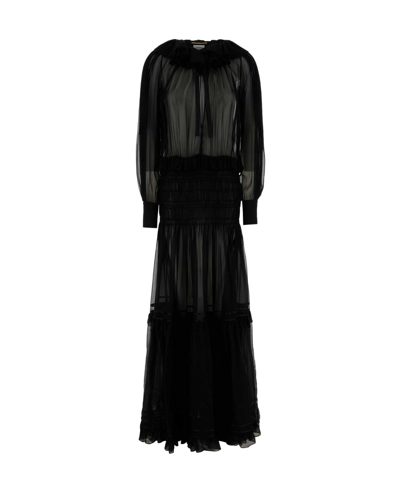 Saint Laurent Black Muslin Long Dress - NOIR