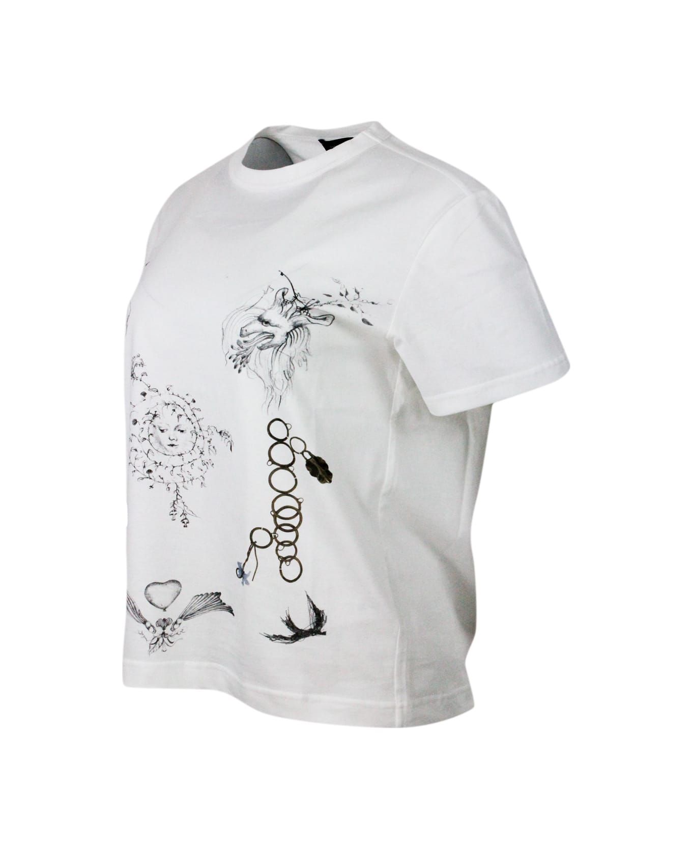 Fabiana Filippi Oversized Short-sleeved Crew-neck T-shirt In Fine Cotton Jersey With Chain Print - cream