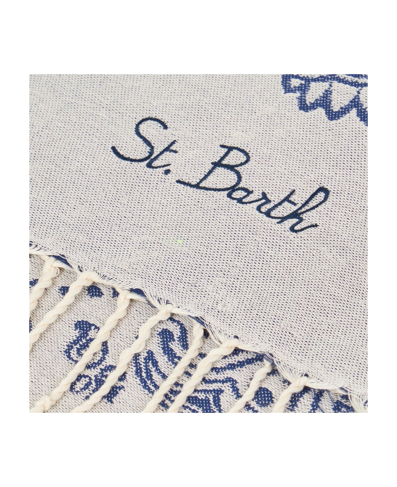MC2 Saint Barth Soft Jacquard Fouta Towel With Blue Bandanna Print - WHITE