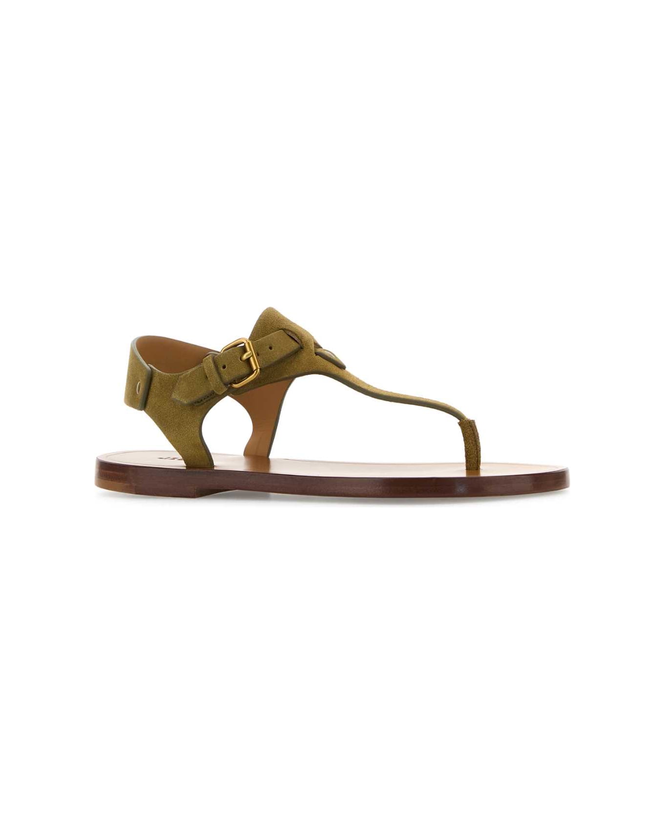 Isabel Marant Army Green Suede Thong Sandals - TAUPE