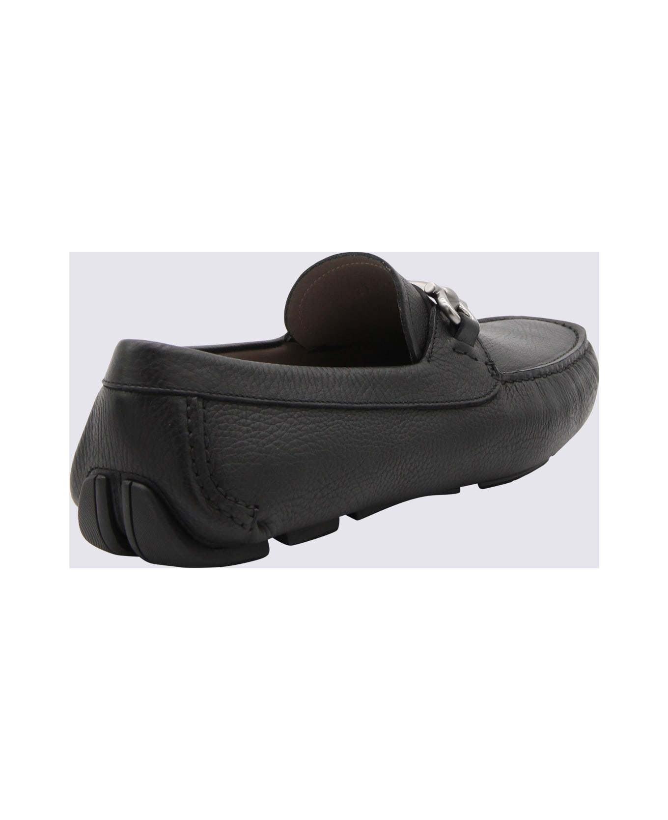 Ferragamo Black Leather Driver Gancini Loafers - Black