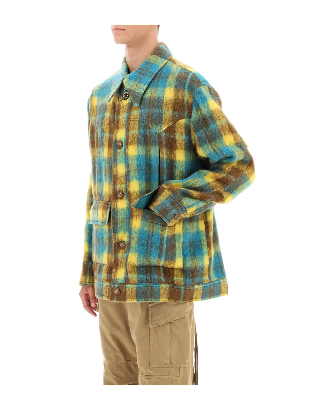 Andersson Bell Brushed-yarn Overshirt With Check Motif - YELLOW BROWN