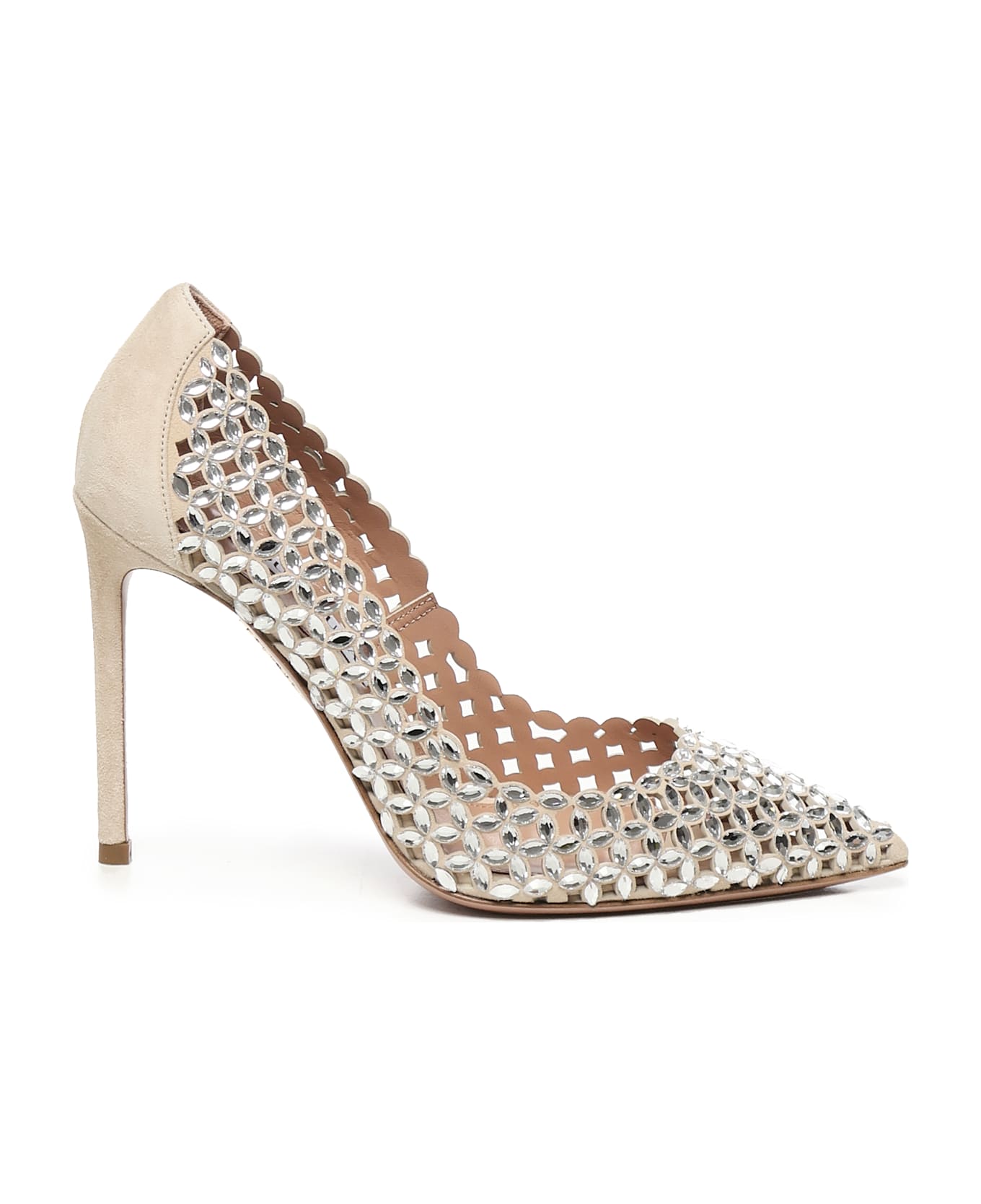 Aquazzura Suede Pumps With Crystals - Nude