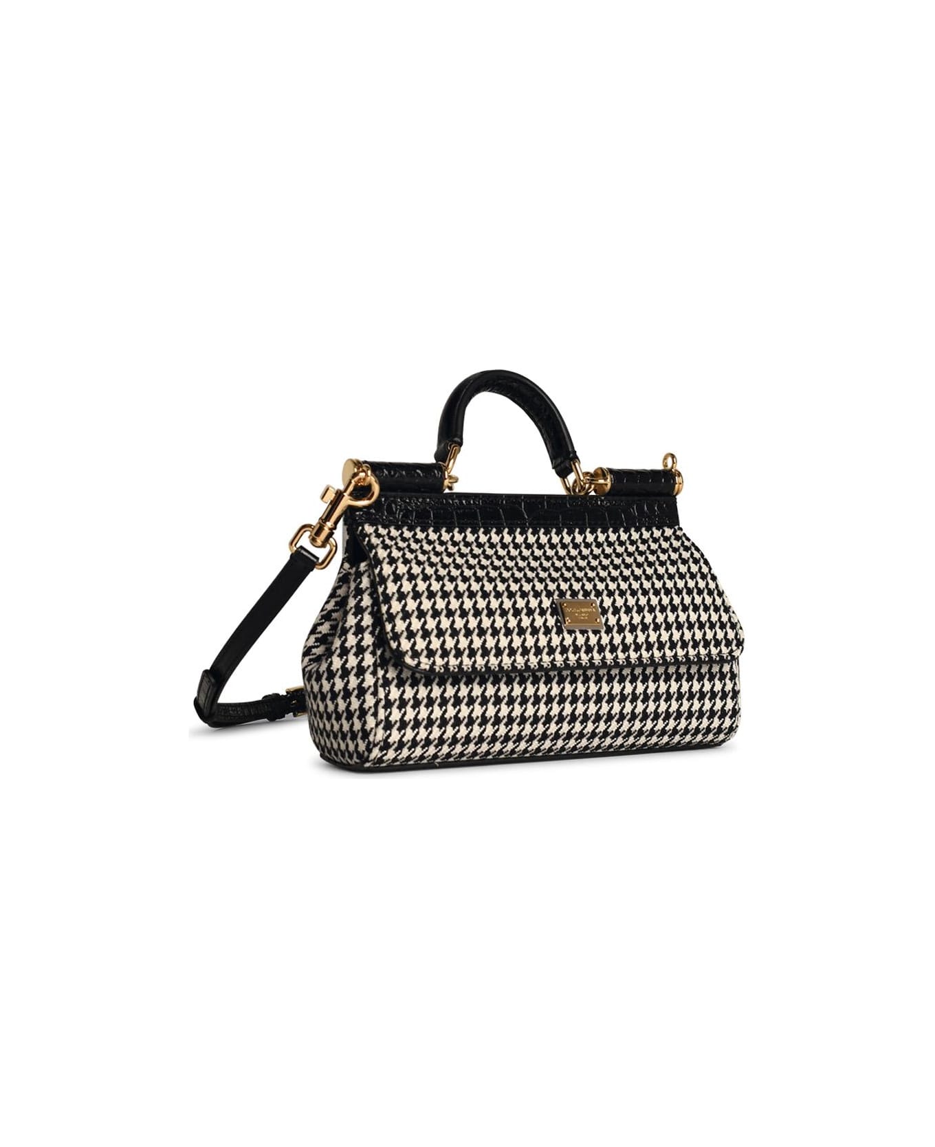 Dolce & Gabbana Small 'sicily' Black Wool Blend Bag - PIED POULE