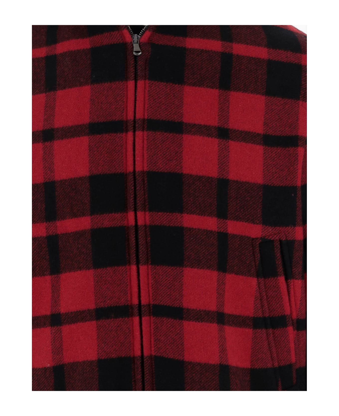 Woolrich Wool Blend Bomber Jacket With Check Pattern By Todd Snyder - Red