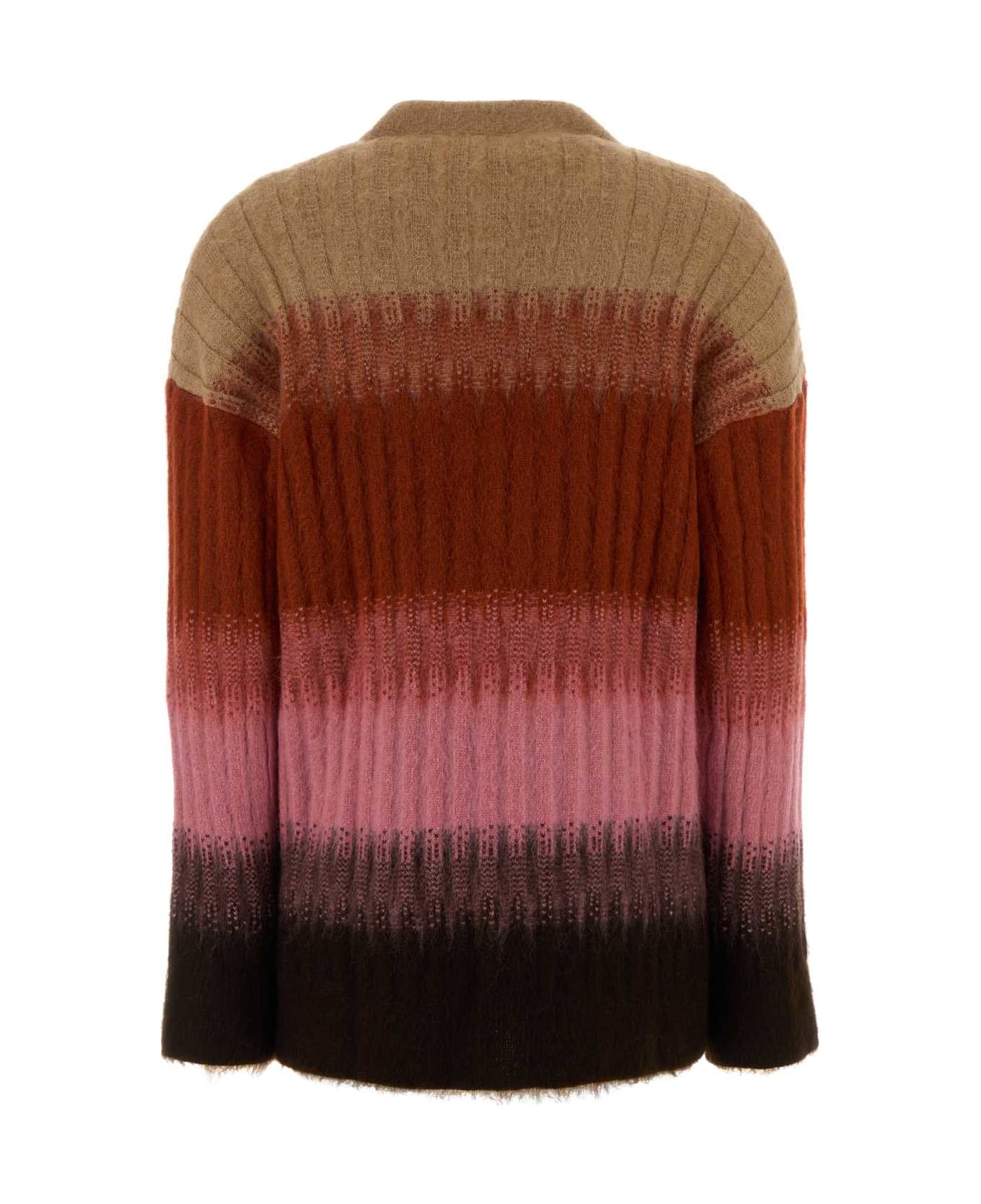 Fendi Multicolor Stretch Mohair Blend Cardigan - RUST+BLUSH